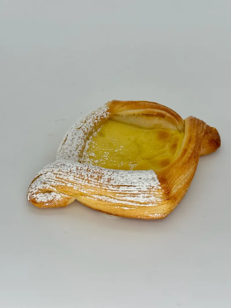 Baked Custard Danish - Golden, flaky pastry cradling smooth vanilla custard, baked until delicately set and lightly caramelized on top. Soft, creamy, and irresistibly comforting.